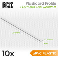 Green Stuff World uPVC Plasticard - Profile Xtra-thin 0.25x1 mm