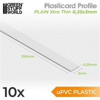 Green Stuff World uPVC Plasticard - Profile Xtra-thin 0.25mm x 3mm 10825