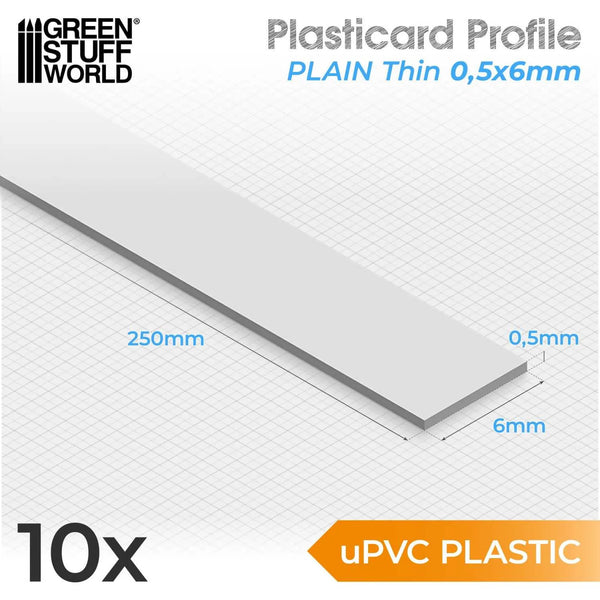 Green Stuff World uPVC Plasticard - Thin 0.50mm x 6mm  10837