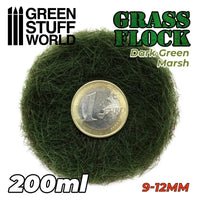Statisches Grasflockenmaterial 9-12 mm - Dunkelgrünes Sumpfgrün - 200 ml 11169