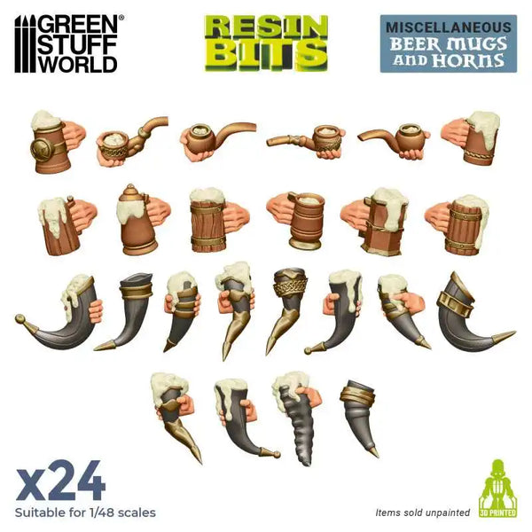 3D-gedrucktes Set – Bierkrüge und -hörner 12970