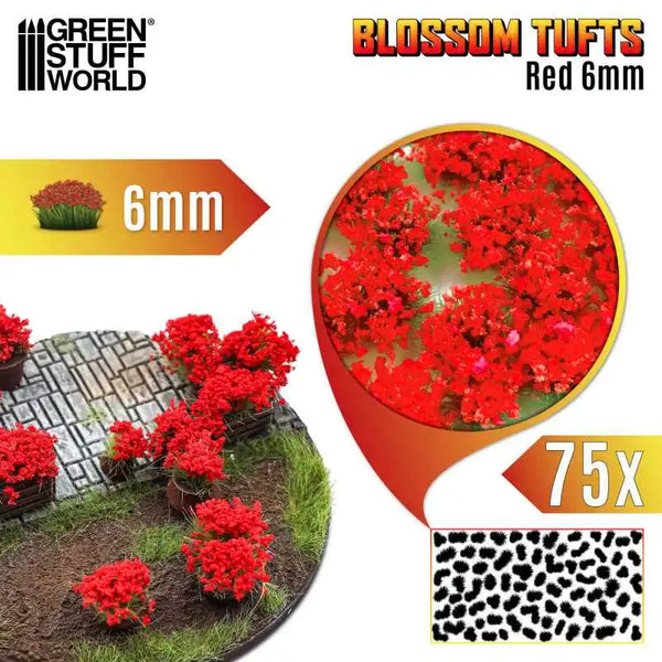 Blossom Tufts - 6 mm selbstklebend, 75 Stück - rote Blüten 13002