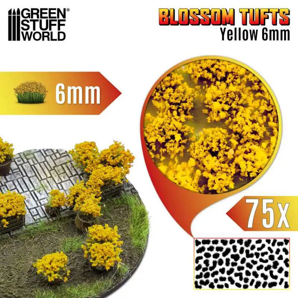 Blossom TUFTS - 6mm self-adhesive 75x- Yellow Flowers 13004