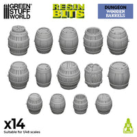 Green Stuff World 14 Resin Wooden Barrels 2534a